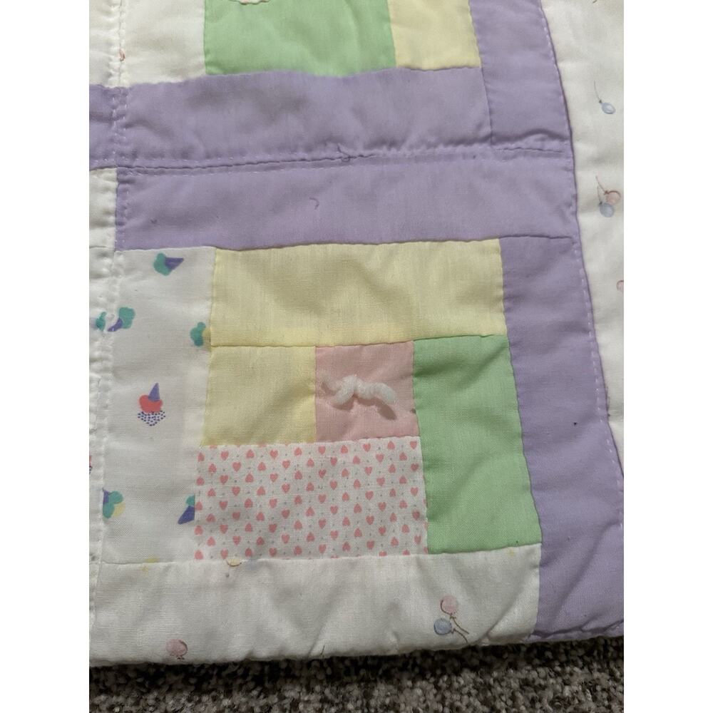 Vintage Pastel Log Cabin Style Crib Quilt. Handmade 34x47 Hand Stitched Quilted - Picture 8 of 9